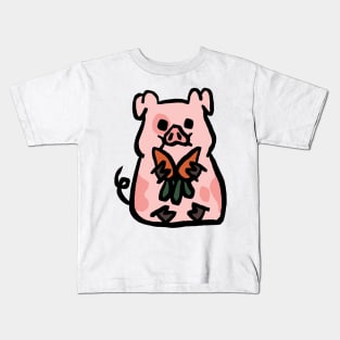 Cute Cartoon Piggy Happy with Carrots Kids T-Shirt